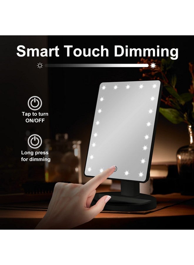 Lighted Makeup Vanity Mirror With 10X Magnifying Mirror, 21 Led Lighted Mirror With Touch Sensor Dimming, 180°Adjustable Rotation, Dual Power Supply, Portable Cosmetic Mirror (Black)