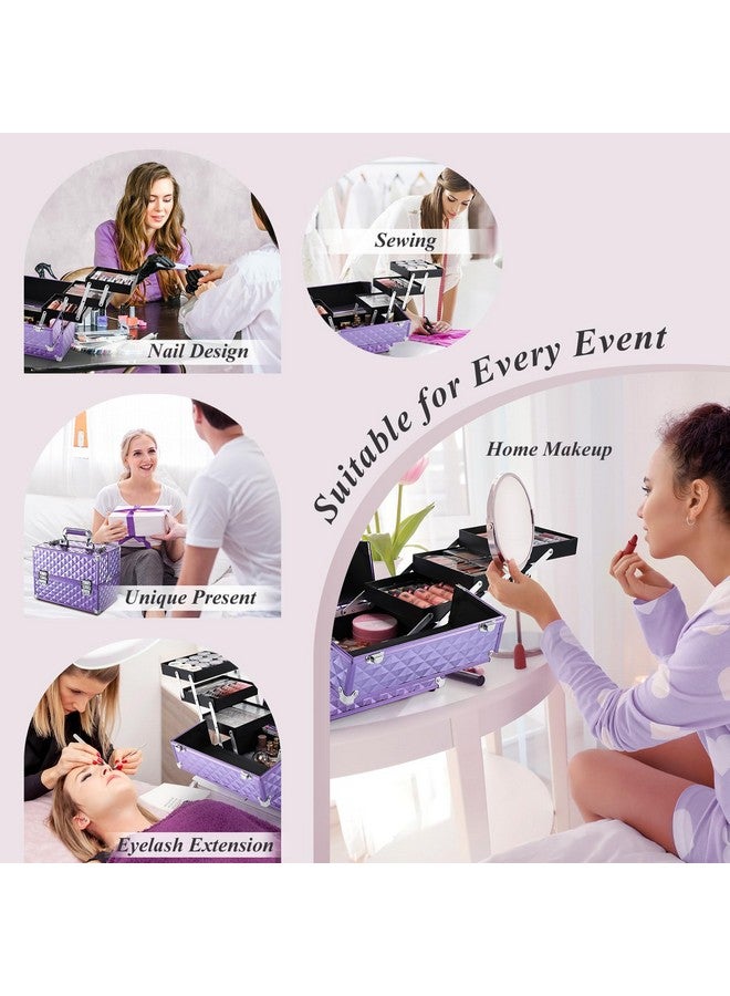 Makeup Train Case 12 Inch Portable Cosmetic Case 6 Tier Professional Makeup Storage Box Organiser Box Make Up Carrier With Lockable Keys Travel Case For Women And Girls Purple