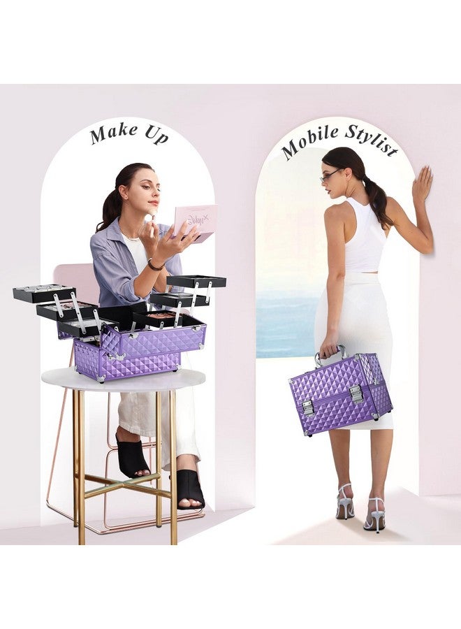 Makeup Train Case 12 Inch Portable Cosmetic Case 6 Tier Professional Makeup Storage Box Organiser Box Make Up Carrier With Lockable Keys Travel Case For Women And Girls Purple