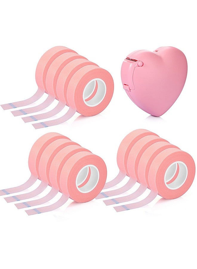 Eyelash Extension Tape Breathable Adhesive Lash Tape Non Woven Fabric Lash Tape With Heart Shaped Tape Dispenser Cutter, 0.5 Inch Wide, 10 Yards Long Of Each (Pink,Chic Style)