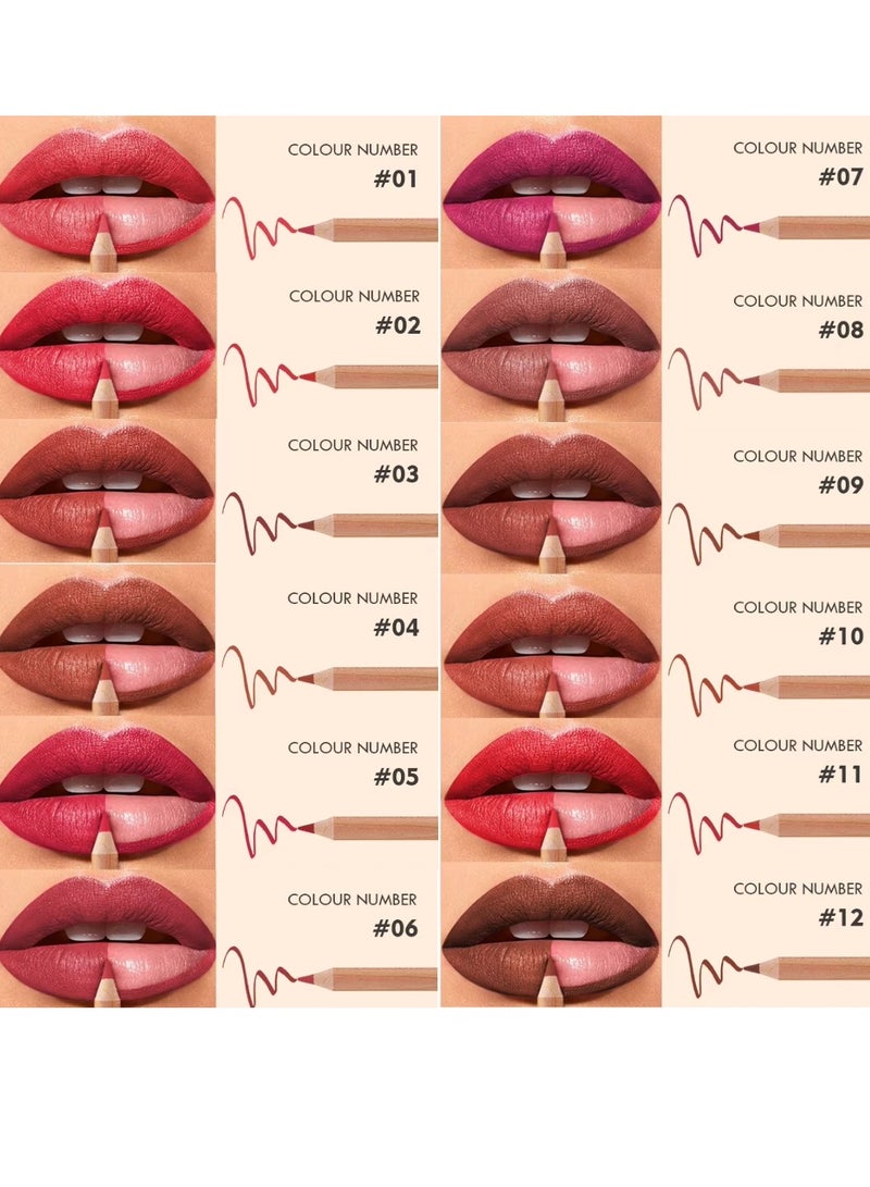 12Pcs Lip Liner Set Lip Liner Lipstick Set 12 Colors Lip Liner Pencil Matte Waterproof Long Lasting Lipstick Lip Contour Makeup Lip Liner Set Full Color One Stroke Define Lip Liner