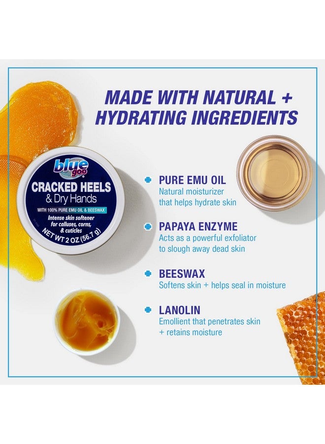 Cracked Heels & Dry Hands Intense Skin Softener For Calluses Corns & Elbow Dryness Relief Fast Penetrating Hydrating Moisturizer Made W 100% Pure Emu Oil & Beeswax 2 Oz (2 Pack)