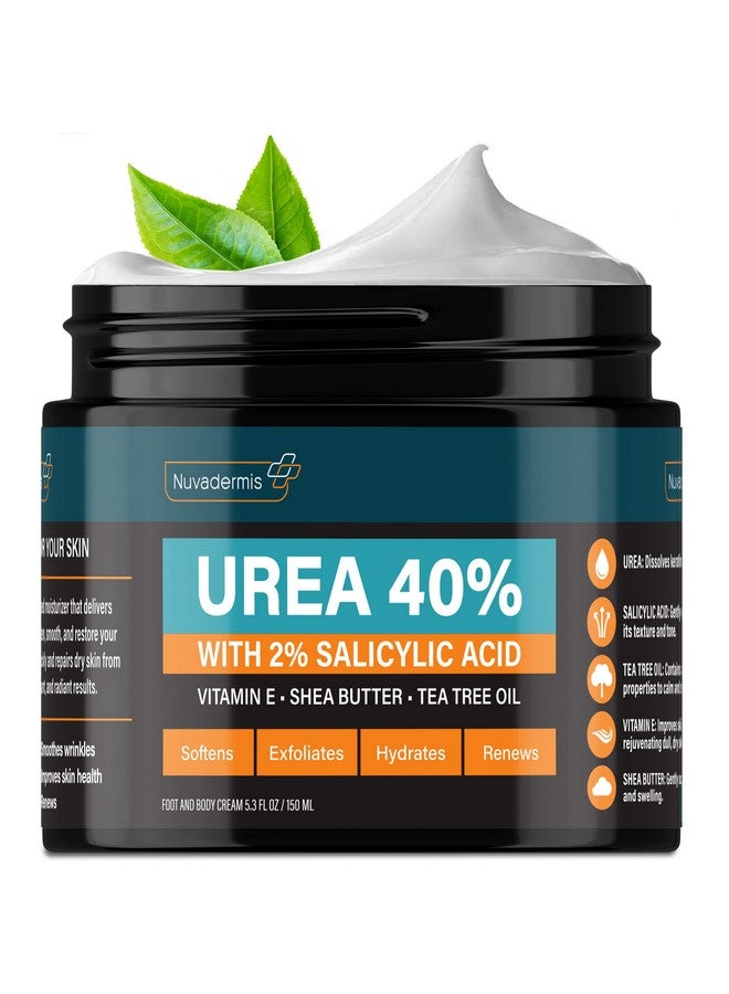 Urea Cream 40 Percent For Feet 40% Urea Foot Repair Lotion Maximum Strength For Dry Cracked Heels 2% Salicylic Acid Shea Butter Tea Tree Oil Vitamin E 5.29 Oz Jar