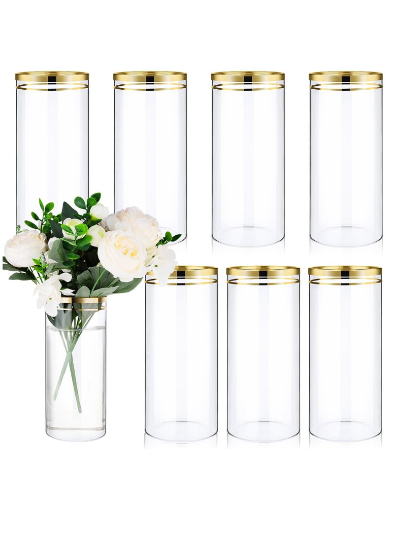 Set of 4 Elegant Gold Rim Glass Vases for Centerpieces and Floral Arrangements Perfect for Weddings and Parties 3.35 W x 8 H