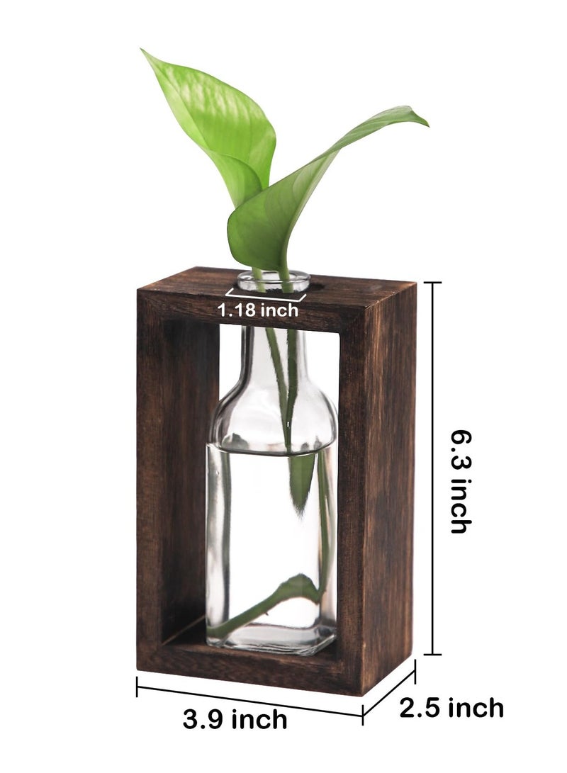 Wooden Plant Terrarium with Glass Vase for Hydroponic Plants, Perfect Desktop Holder for Home and Office Decoration, Ideal Gift for Plant Lovers