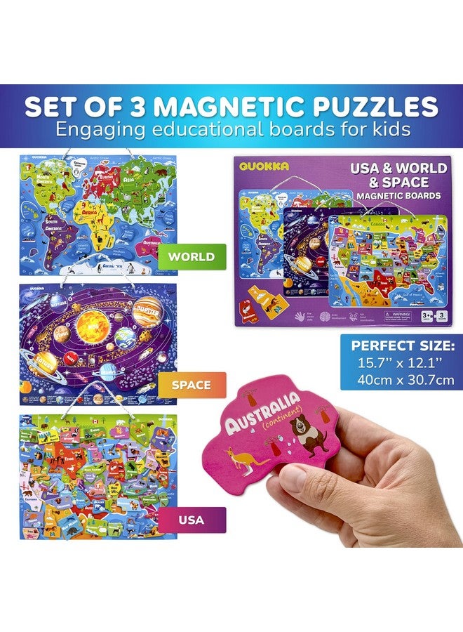 Magnetic Toddler Puzzles Ages 3 5 3 Educational Travel Games Puzzles For Kids Ages 4 6 Space Usa And World Map Learning Toys For Boy And Girl 2 4 Learn United States