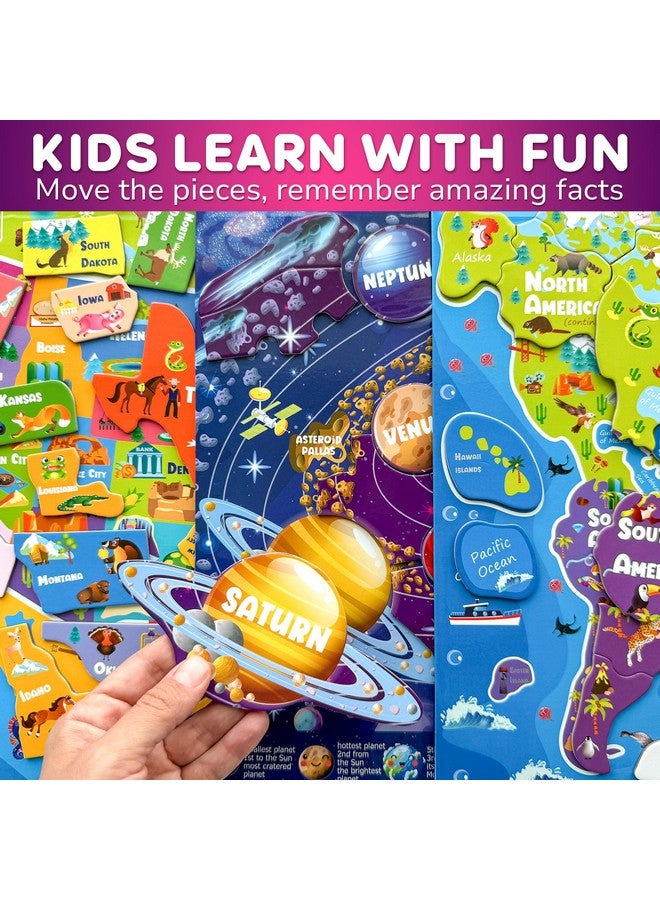 Magnetic Toddler Puzzles Ages 3 5 3 Educational Travel Games Puzzles For Kids Ages 4 6 Space Usa And World Map Learning Toys For Boy And Girl 2 4 Learn United States