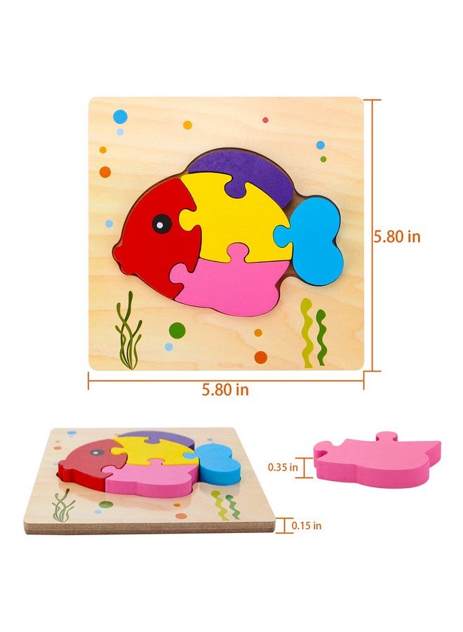 Wooden Animal Puzzles For 1 2 3 Years Old Boys Girls, Toddler Educational Developmental Toys Gift With 6 Animals Baby Montessori Color Shapes Learning Puzzles