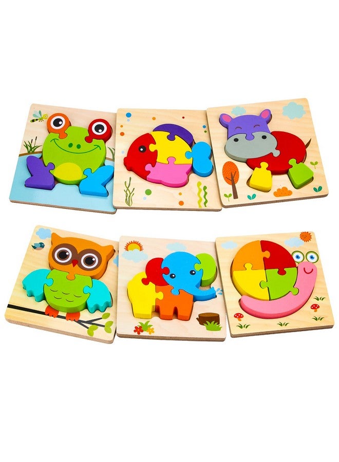 Wooden Animal Puzzles For 1 2 3 Years Old Boys Girls, Toddler Educational Developmental Toys Gift With 6 Animals Baby Montessori Color Shapes Learning Puzzles