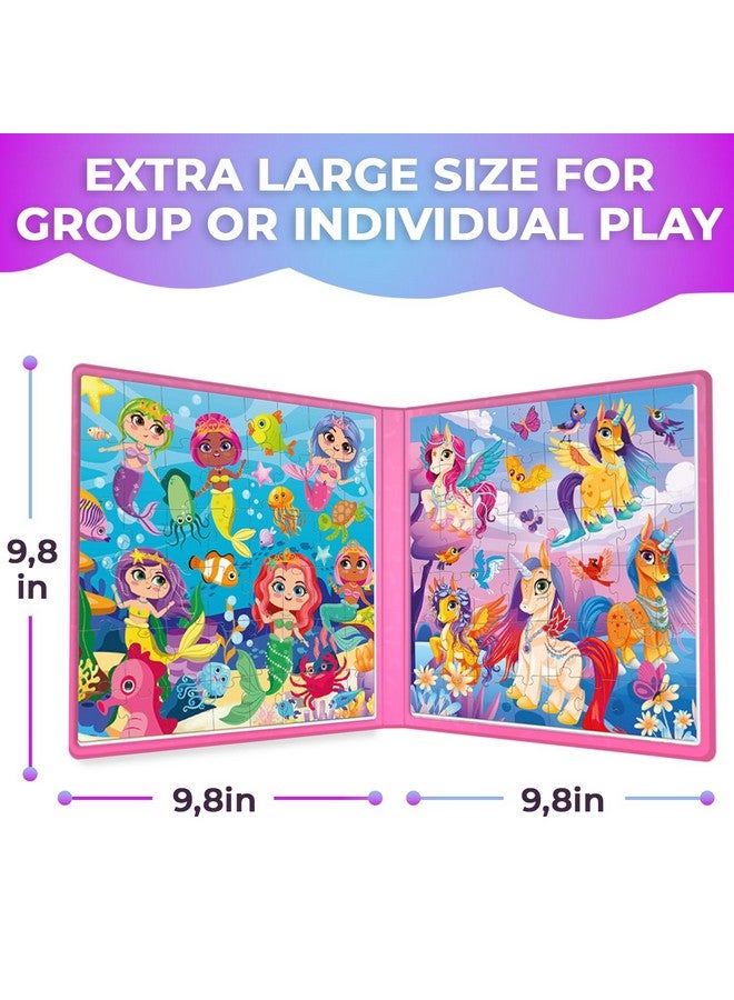 Magnetic Puzzles For Kids Ages 4 6 2X48 Travel Puzzle Games For Toddlers 3 5 Years Old Car Activities Toy For Boys And Girls 2 4 Yo Unicorns & Mermaid Learning Magnet For Road Trip