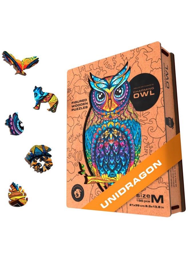 Original Wooden Jigsaw Puzzles Charming Owl, 186 Pieces, Medium Size 8.3