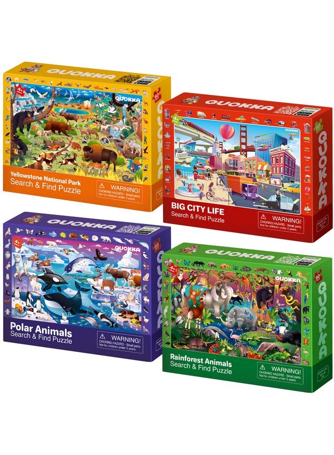 Puzzles For Kids Ages 4 6 4 X 60 Puzzles For Toddlers 5 8 Educational Search & Find Toy For 8 10 Yo For Learning Forest Polar, Usa National Park Animals & City Life