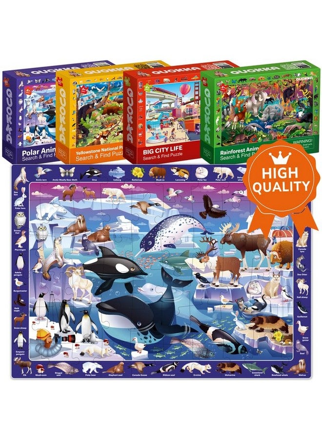 Puzzles For Kids Ages 4 6 4 X 60 Puzzles For Toddlers 5 8 Educational Search & Find Toy For 8 10 Yo For Learning Forest Polar, Usa National Park Animals & City Life