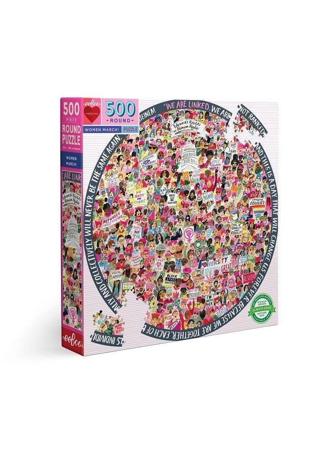 Piece And Love Women March! 500 Piece Round Circle Jigsaw Puzzle Puzzle For Adults And Families Glossy Sturdy Pieces And Minimal Puzzle Dust