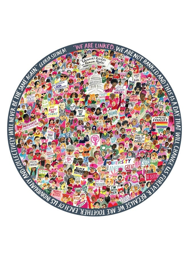 Piece And Love Women March! 500 Piece Round Circle Jigsaw Puzzle Puzzle For Adults And Families Glossy Sturdy Pieces And Minimal Puzzle Dust