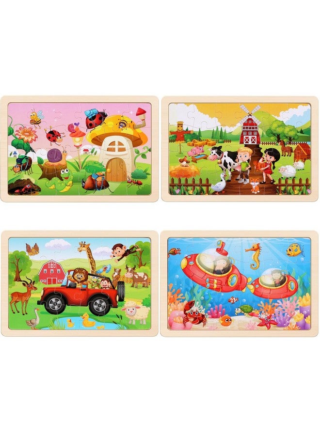 Wooden Puzzles Toys For Kids Ages 3 5, Set Of 4 Packs With 20 Piece Farm, Animals Theme Wood Jigsaw Puzzles, Preschool Educational Brain Teaser Toys For Boys And Girls 3 6 Years Old.