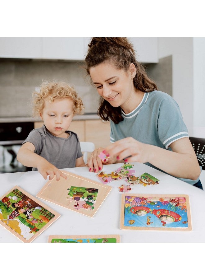 Wooden Puzzles Toys For Kids Ages 3 5, Set Of 4 Packs With 20 Piece Farm, Animals Theme Wood Jigsaw Puzzles, Preschool Educational Brain Teaser Toys For Boys And Girls 3 6 Years Old.