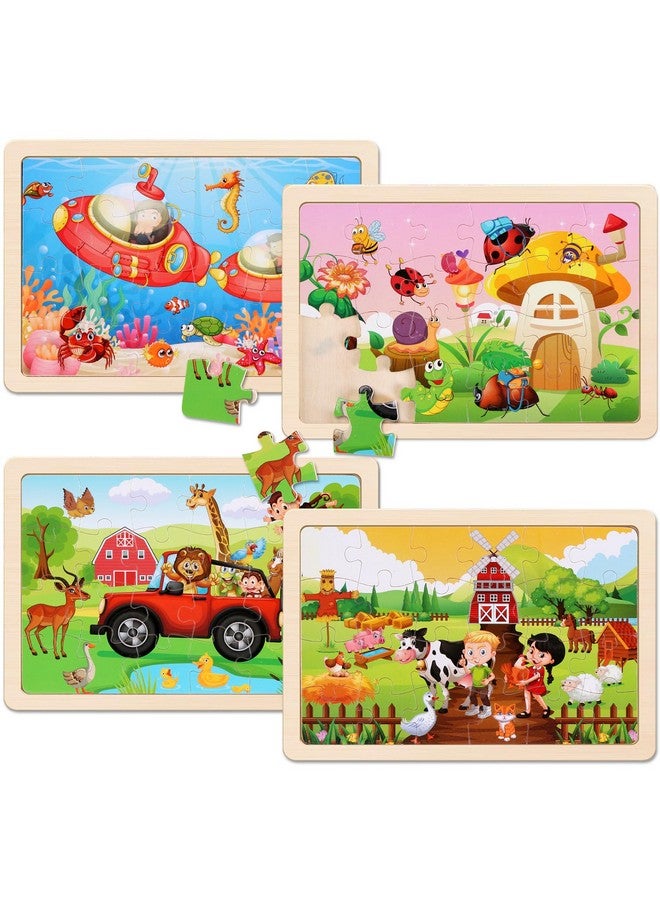 Wooden Puzzles Toys For Kids Ages 3 5, Set Of 4 Packs With 20 Piece Farm, Animals Theme Wood Jigsaw Puzzles, Preschool Educational Brain Teaser Toys For Boys And Girls 3 6 Years Old.