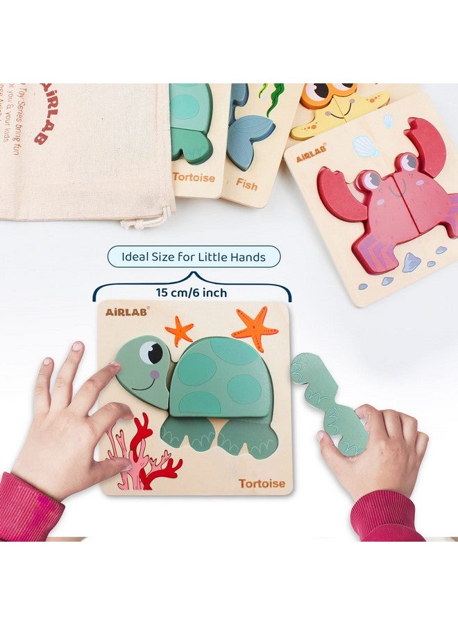 Wooden Puzzles For Toddlers Ocean Animals Montessori Toys Year Old Baby Girl Boy Gifts Educational Learning Bright Color Chunky Shape Puzzle Pack Of 4