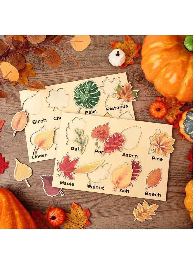 2 Pieces Leaf Wooden Jigsaw Puzzles Leaf Puzzle Montessori Toy Montessori Puzzle Early Educational Learning Puzzle For Birthday Gift Early Education School (Cute)