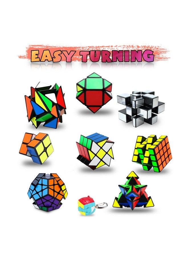 Speed Cube Set Puzzle Cube 9 Pack Magic Cubes Pyraminx Pyramid + 2X2 + 3X3 + 4X4 + Megaminx + Mirror + Mini 3X3 + Skewb + Fenghuolun Puzzle Cube Toy For Kids & Adults