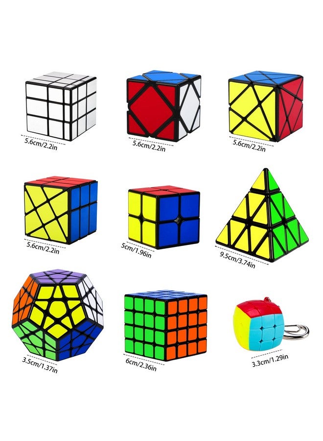 Speed Cube Set Puzzle Cube 9 Pack Magic Cubes Pyraminx Pyramid + 2X2 + 3X3 + 4X4 + Megaminx + Mirror + Mini 3X3 + Skewb + Fenghuolun Puzzle Cube Toy For Kids & Adults