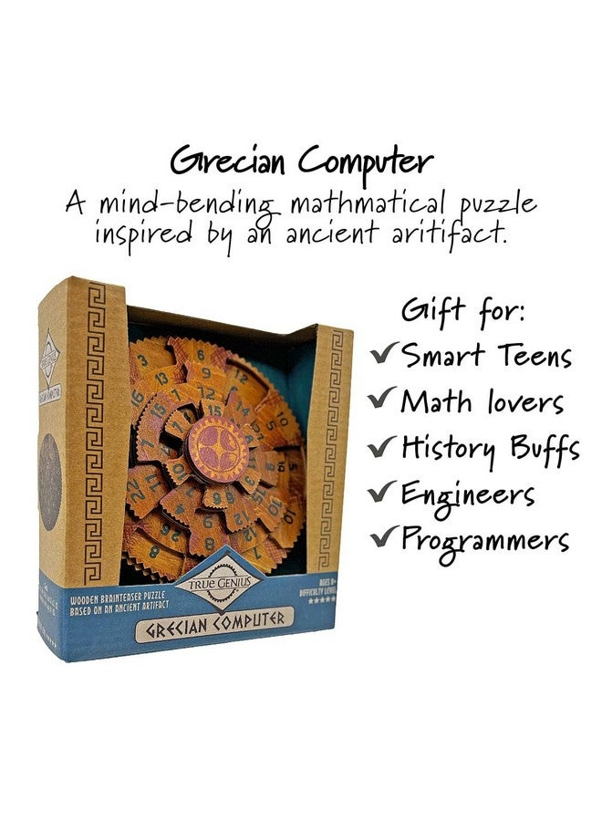 Grecian Computer Mechanical Math Puzzle, Wooden Brainteaser Gift For History Buffs And Smart Kids, Teens, And Adults True Genius Series Inspired By The Ancient Antikythera Mechanism