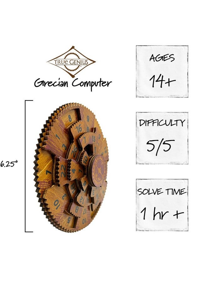Grecian Computer Mechanical Math Puzzle, Wooden Brainteaser Gift For History Buffs And Smart Kids, Teens, And Adults True Genius Series Inspired By The Ancient Antikythera Mechanism