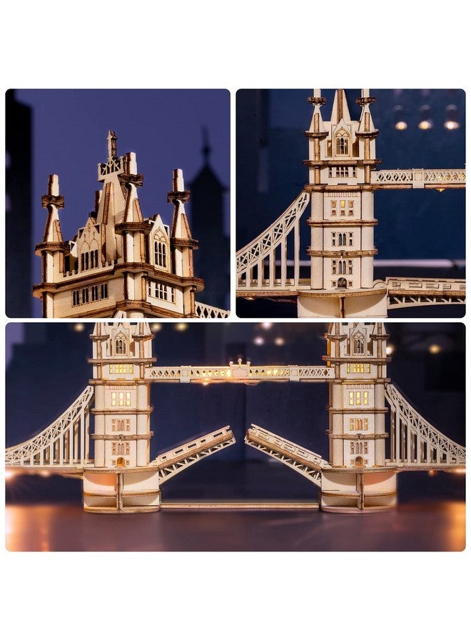 3D Puzzle Wooden Craft Kits With Led Light Diy Tower Bridge Construction Model Kit To Build For Teens Brain Teaser Puzzle Home Decor Birthday Gifts