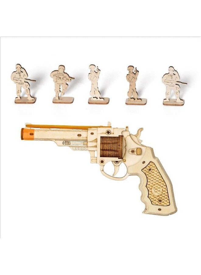 3D Wooden Puzzles Rubber Band Gun Model Craft Kit Unique Gift Mechanical Model Brain Teaser (Revolver Toy)