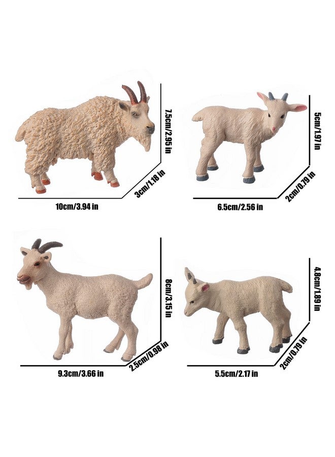 Animal Figures 4Pcs Plastic White Goat Animals Action Model Science Project Learning Educational Toys Birthday Gift Cake Topper For Kids