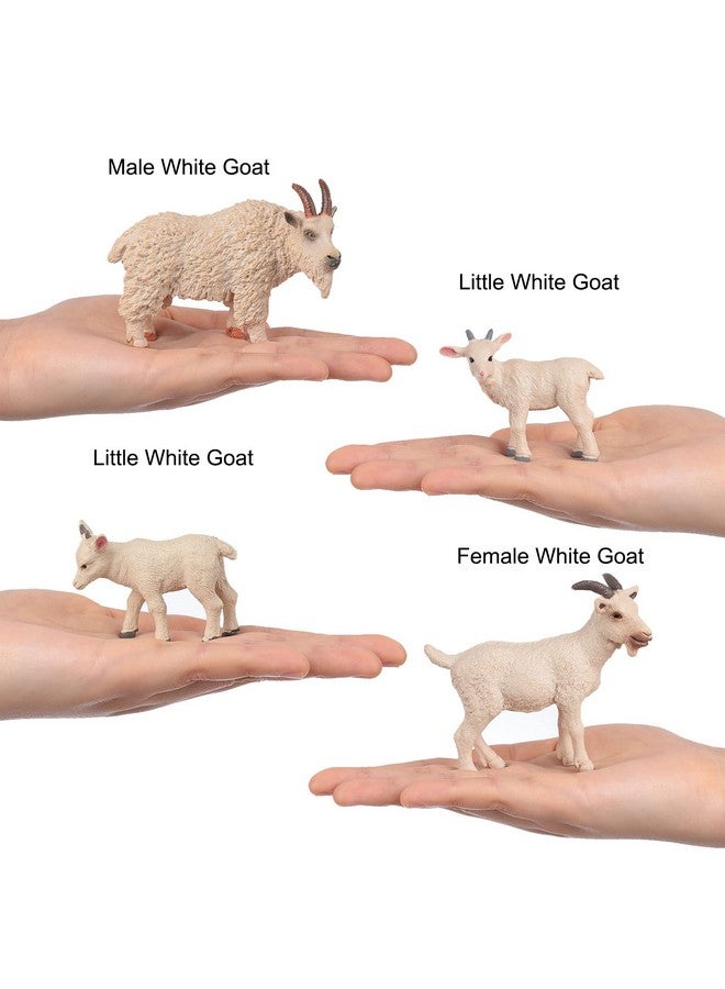 Animal Figures 4Pcs Plastic White Goat Animals Action Model Science Project Learning Educational Toys Birthday Gift Cake Topper For Kids