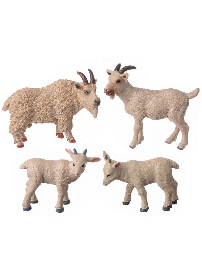 Animal Figures 4Pcs Plastic White Goat Animals Action Model Science Project Learning Educational Toys Birthday Gift Cake Topper For Kids