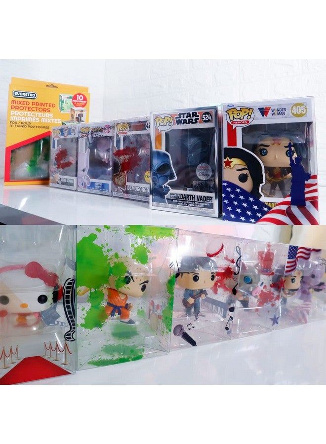 Pop Protector For Funko Pop 4 In Bobblehead Figures 10 Pack Themed Decal Designed On Display Case Such As Bullet Hole, Us Flag, Vaulted, Music And More. Will Last For Years To Come!