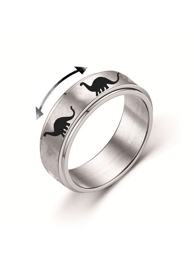 Dinosaur Fidget Rings For Women Men Stainless Steel Spinner Ring Dinosaur Anxiety Ring Jurassic Dinosaurs Anxiety Spinning Ring For Teen Girls Boys Gifts (D Plesiosaurs, 6)