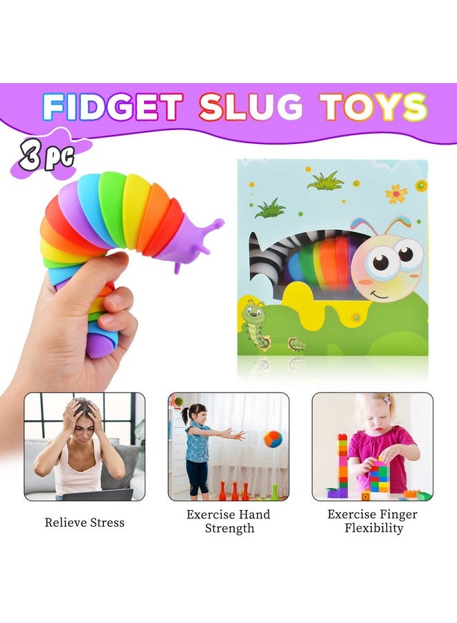 Fidget Slug Toy, Sensory Slug Fidget Toy For Kids & Adults, 3Pcs Cute Autism Sensory Toys For Autistic Children, Toddler Stress Relief Toy｜Easter Basket Stuffers Valentines Gift For Kids Adhd