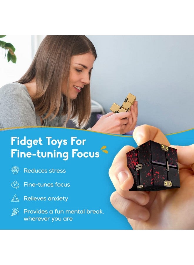 Thefube Infinity Cube Fidget Toy Quality Aluminum Infinity Fidgeting Cube For Adults With Case, Sturdy, Heavy (Black)