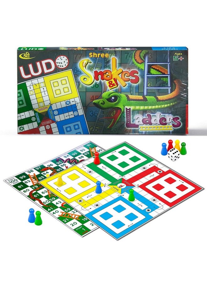Ludo And Snake And Ladder Deluxe Board Game | Big Size 13 Inch Play Board For 5 Years And Up | Ludo Game | Saap Seedhi Travel Board Game Multicolor