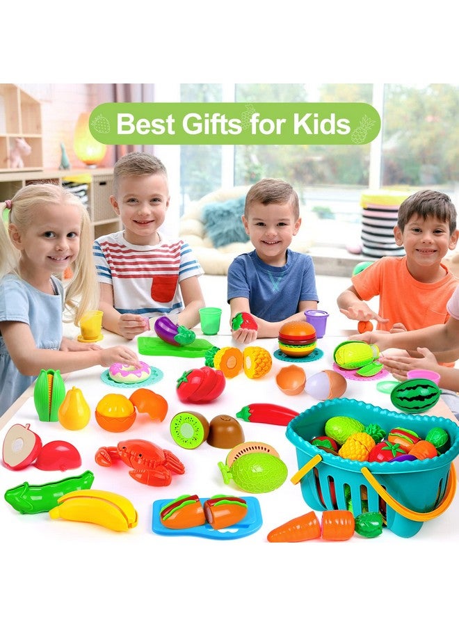 70Pcs Cutting Play Food Sets For Kids Kitchen Toy Food Cutting Toys Fruits And Vegetables With Storage Basket Fake Food Pretend Play Kitchen Accessories Toys For Toddlers Boys Girls Xmas Gifts