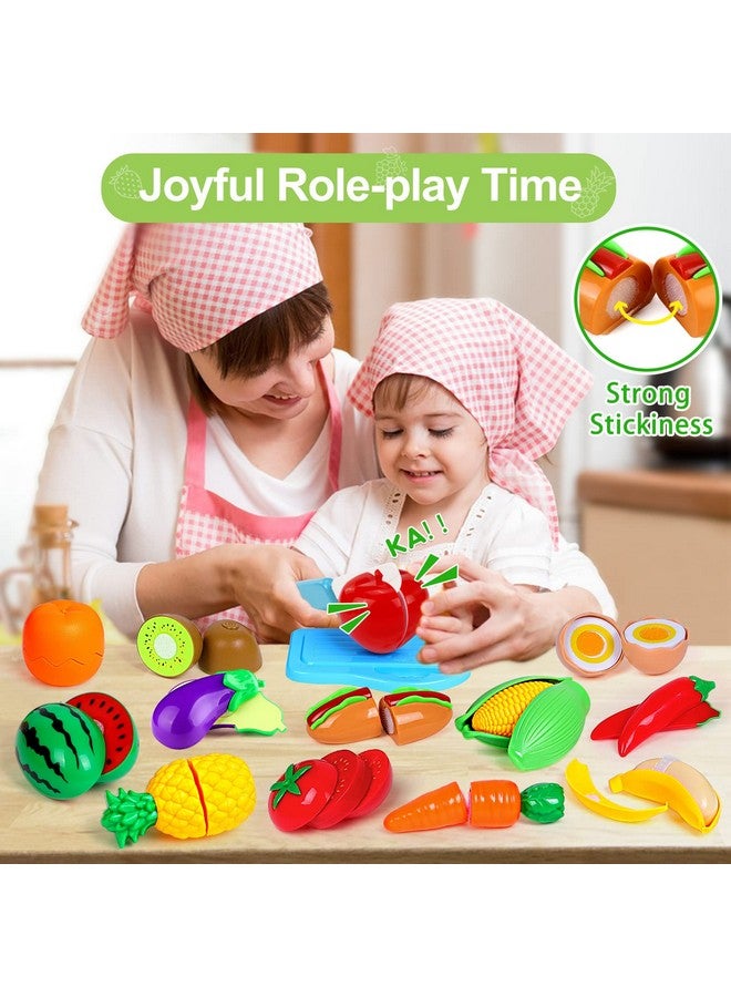 70Pcs Cutting Play Food Sets For Kids Kitchen Toy Food Cutting Toys Fruits And Vegetables With Storage Basket Fake Food Pretend Play Kitchen Accessories Toys For Toddlers Boys Girls Xmas Gifts