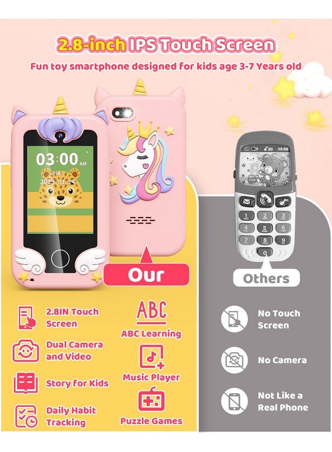 Kids Toy Smartphone, Gifts And Toys For Girls Boys Ages 3 8 Years Old, Fake Play Unicorn Toy Phone With Music Player Dual Camera Puzzle Games Touchscreen, Birthday, Kids Trip Activity