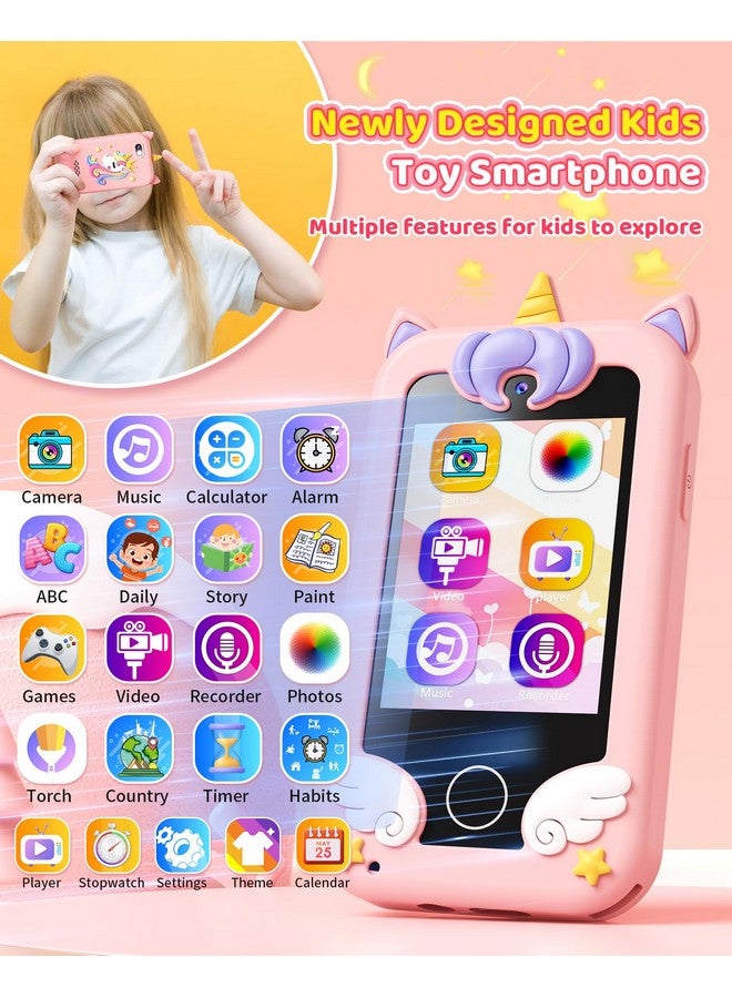 Kids Toy Smartphone, Gifts And Toys For Girls Boys Ages 3 8 Years Old, Fake Play Unicorn Toy Phone With Music Player Dual Camera Puzzle Games Touchscreen, Birthday, Kids Trip Activity