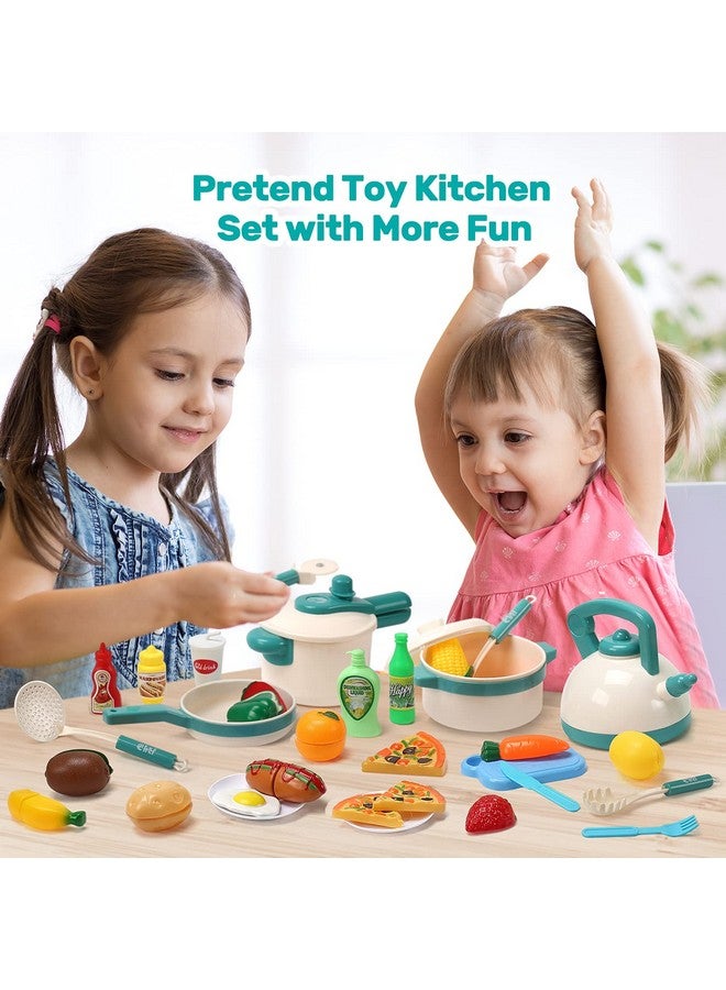 40Pcs Kids Play Kitchen Accessories, Play Cooking Toys With Pots And Pans, Cutting Play Food Set And Cookware Utensils Kids Kitchen Playset For Boys Girls