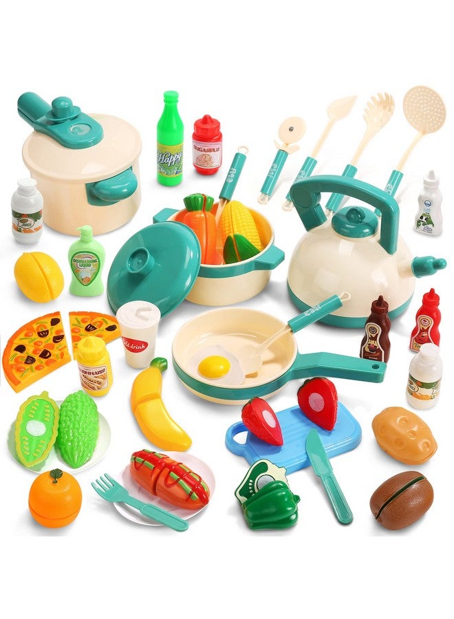 40Pcs Kids Play Kitchen Accessories, Play Cooking Toys With Pots And Pans, Cutting Play Food Set And Cookware Utensils Kids Kitchen Playset For Boys Girls