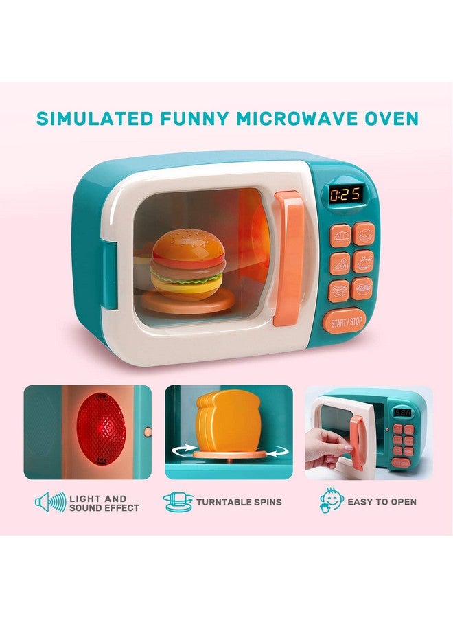 Microwave Toys Kitchen Play Set, Kids Pretend Play Electronic Oven With Play Food, Kids Cookware Pot And Pan Toy Set, Cooking Utensils,Great Learning Gifts For Girls Boys