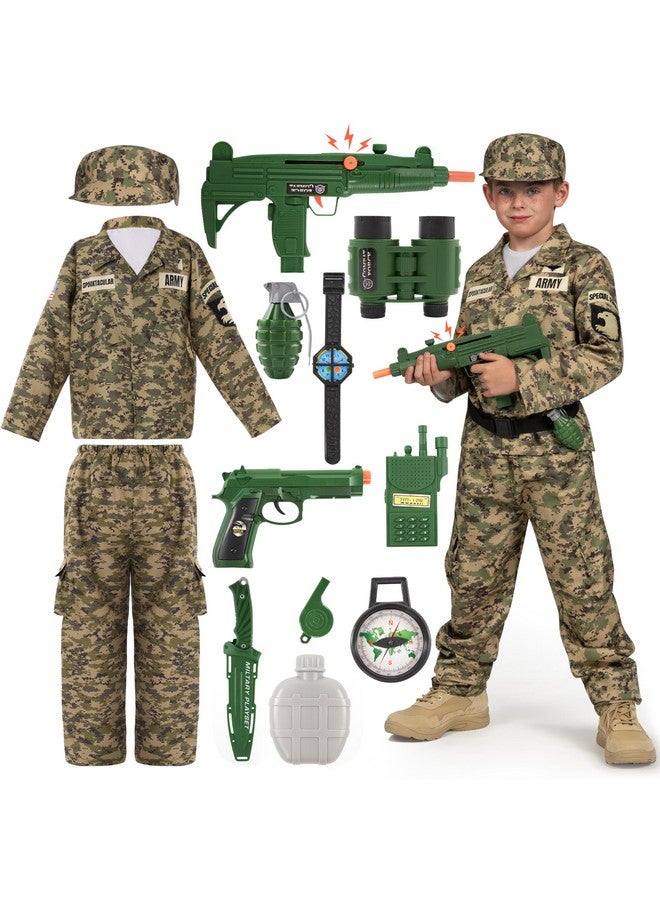 Boys Military Costume, Army Soldier Costume, Camo Costume With Toy Accessories For Kids, Boys Halloween Dress Up And Costume Parties S