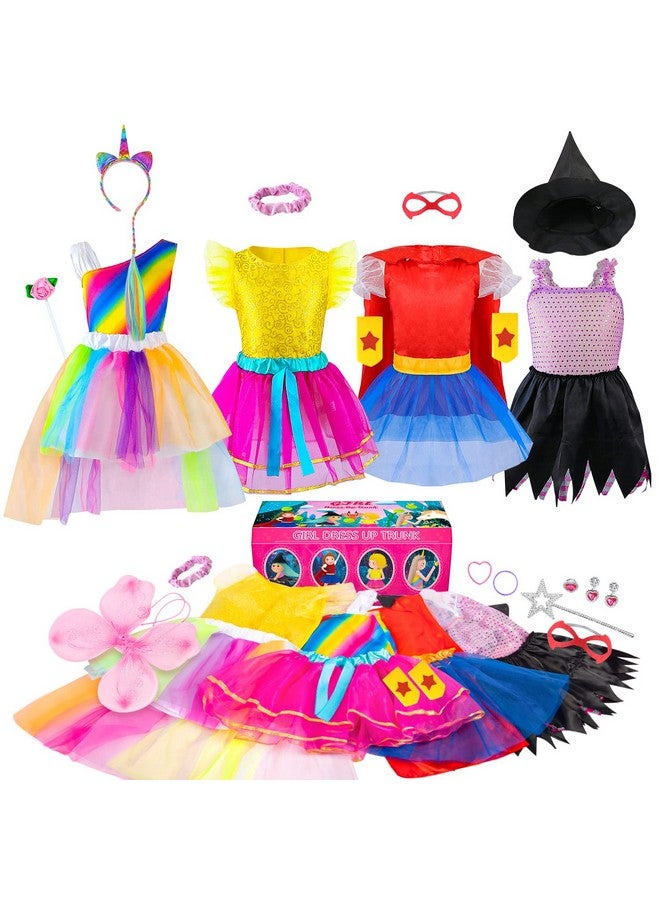 Girls Dress Up Trunk Princess Set, 24 Pcs Pretend Play Costume Set, Fairytale, Supergirl, Princess, Rainbow Girls Costume For Toddler/Little Girls Ages 3 5Yrs