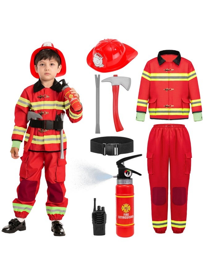 8Pcs Firefighter Costume For Kids, Fireman Costume For Boys, Fire Fighter Costume For Boys Halloween Dress Up Parties, Fireman Role Play 3T