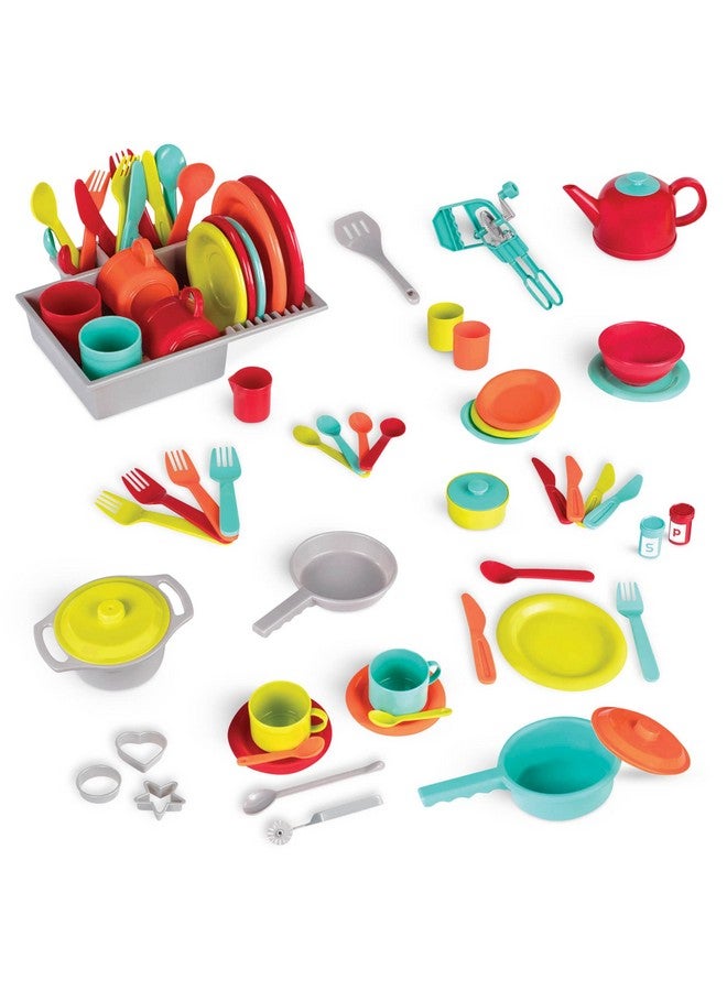 Toy Kitchen Set 71Pc Pretend Cooking Accessories 4 Table Settings & Cutlery Dishwasher Safe & Worry Free 2 Years + Deluxe Kitchen Playset