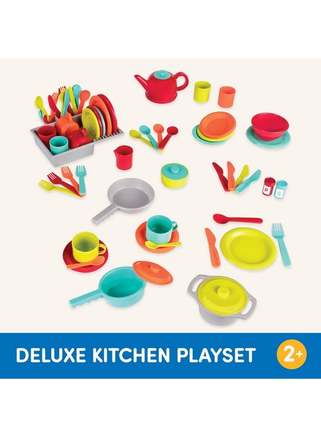 Toy Kitchen Set 71Pc Pretend Cooking Accessories 4 Table Settings & Cutlery Dishwasher Safe & Worry Free 2 Years + Deluxe Kitchen Playset